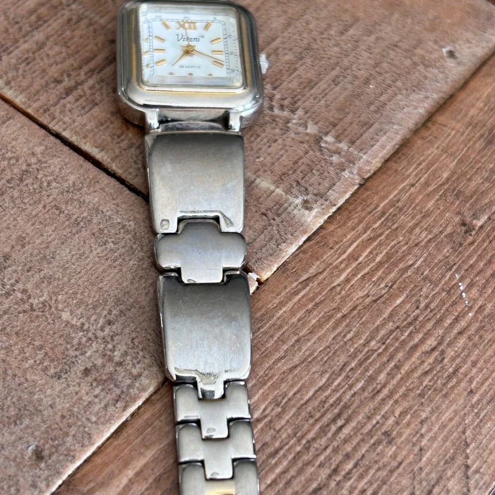 Vivani Women Silver Tone Rectangular Quartz Watch HC127 Gold Accents‎ Link Band